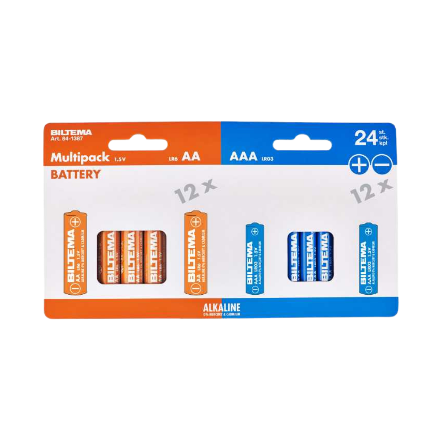 Batterier 12x AA og 12x AAA